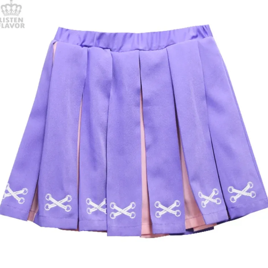 Bottoms>LISTEN FLAVOR Lace-Up Print Two-Tone Pleated Skirt