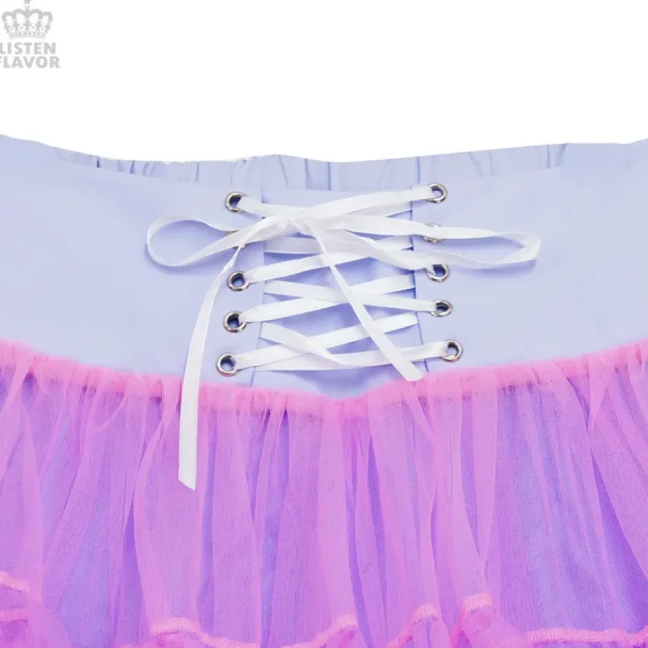 LISTEN FLAVOR Lace-up Tulle Frill Skirt Hot