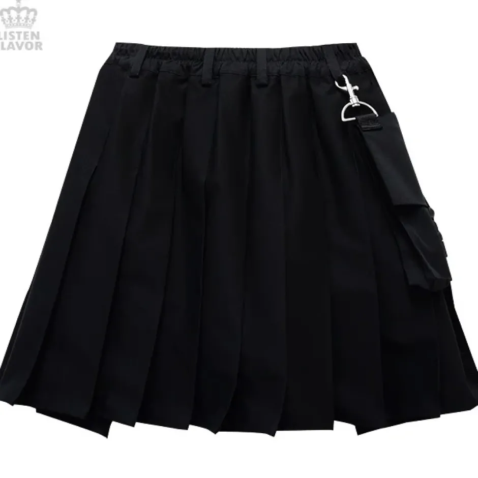LISTEN FLAVOR Layered Pleated Flap Skirt w/ Shorts and Detachable Pocket New