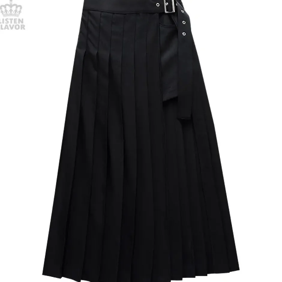 LISTEN FLAVOR Layered Pleated Long Flap Skirt w/ Shorts Discount