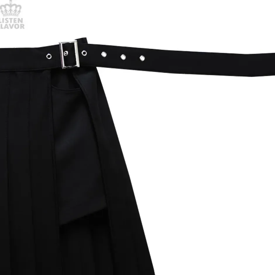 LISTEN FLAVOR Layered Pleated Long Flap Skirt w/ Shorts Discount