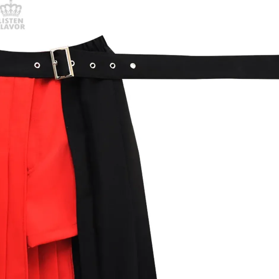 LISTEN FLAVOR Layered Pleated Long Flap Skirt w/ Shorts Discount
