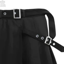 LISTEN FLAVOR Layered Style Asymmetrical Pleated Long Skirt w/ Belt