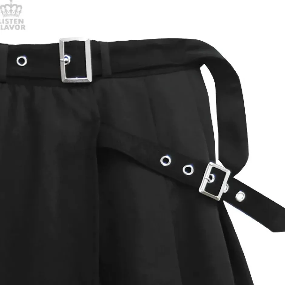 LISTEN FLAVOR Layered Style Asymmetrical Pleated Long Skirt w/ Belt
