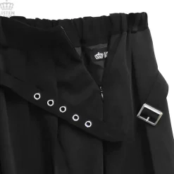 LISTEN FLAVOR Layered Style Asymmetrical Pleated Long Skirt w/ Belt