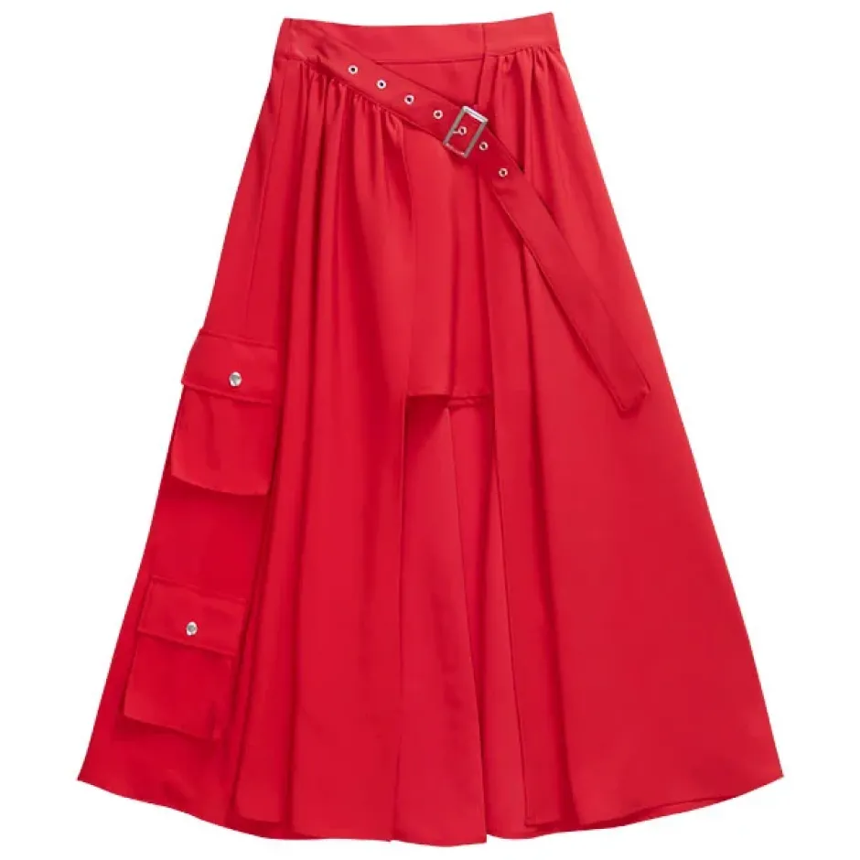 LISTEN FLAVOR Layered-Style Cargo Long Skirt