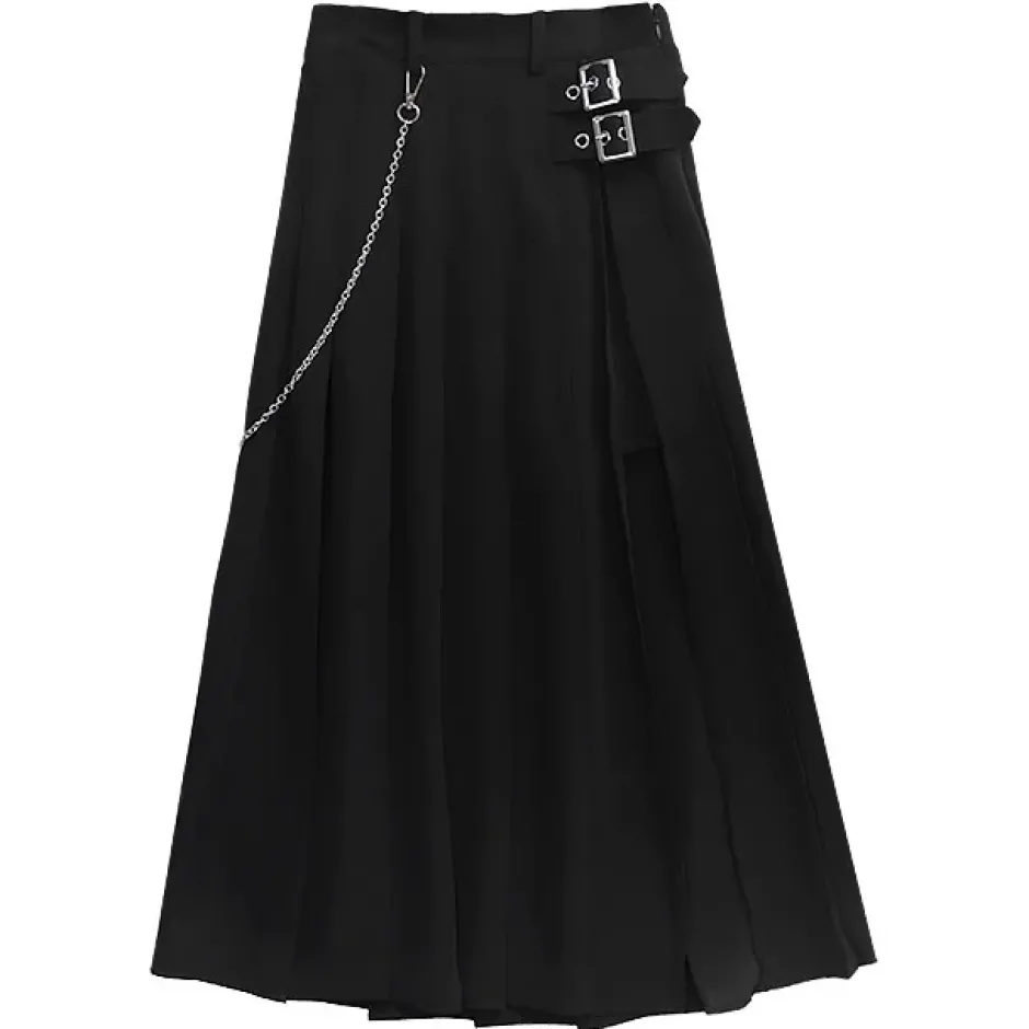 Bottoms>LISTEN FLAVOR Layered-Style Pleated Skirt w/ Chain