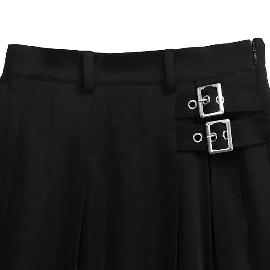Bottoms>LISTEN FLAVOR Layered-Style Pleated Skirt w/ Chain