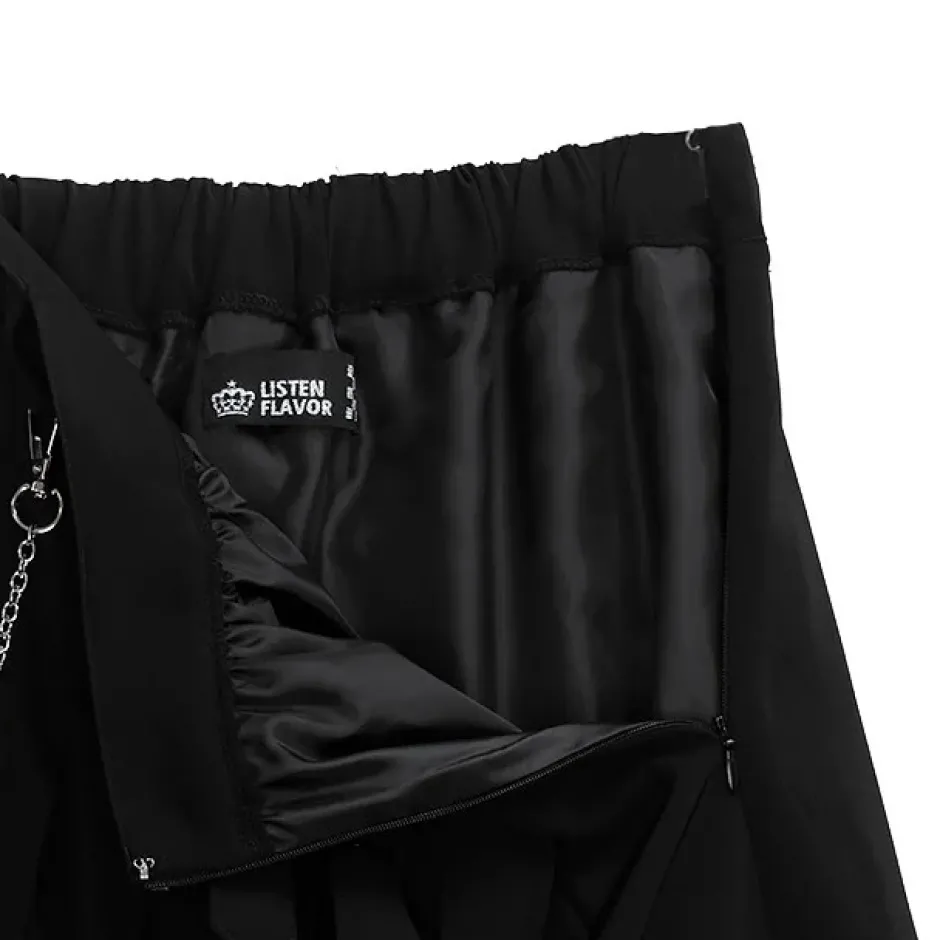 Bottoms>LISTEN FLAVOR Layered-Style Pleated Skirt w/ Chain