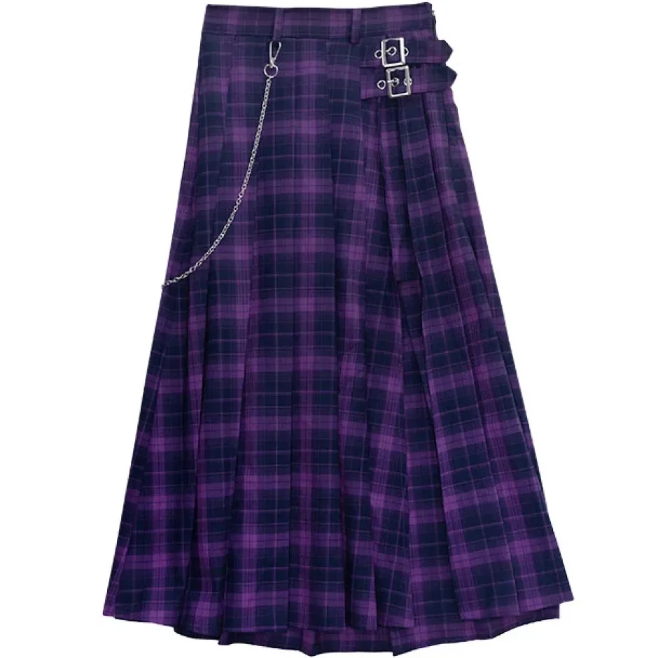 Bottoms>LISTEN FLAVOR Layered-Style Pleated Skirt w/ Chain