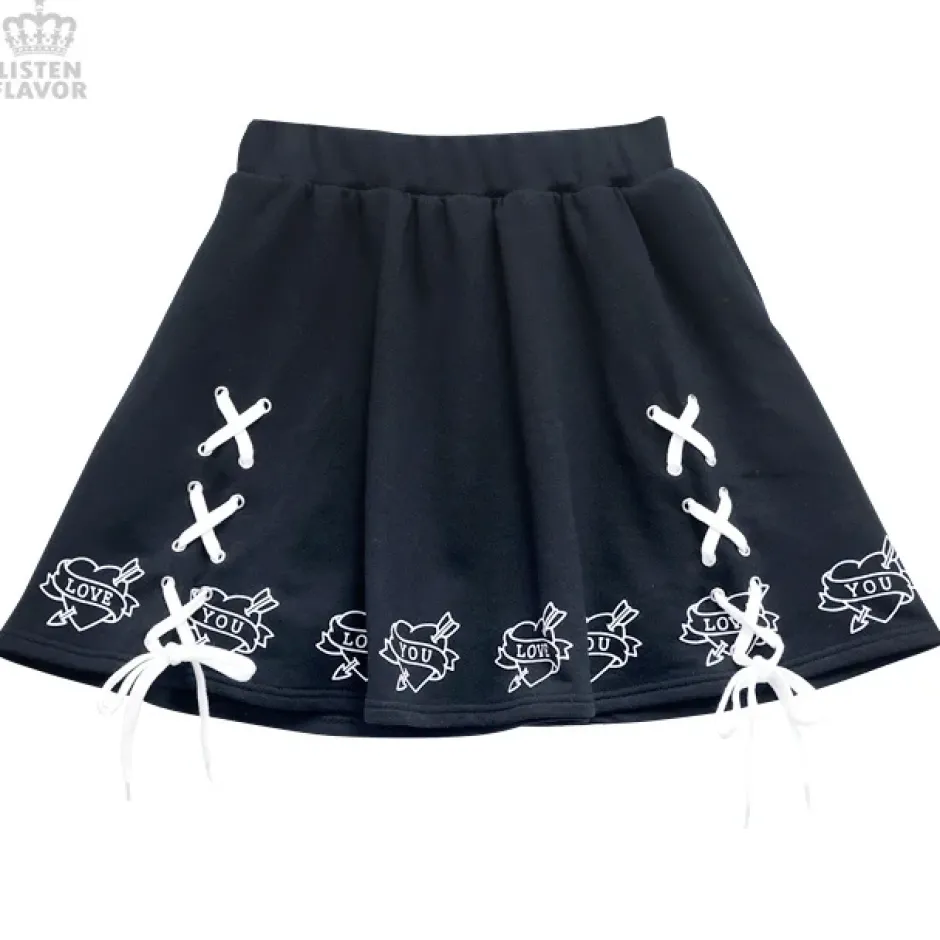 Bottoms>LISTEN FLAVOR Love Heart Lace-Up Circular Skirt
