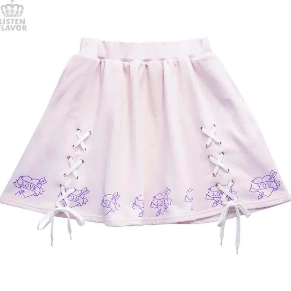 Bottoms>LISTEN FLAVOR Love Heart Lace-Up Circular Skirt