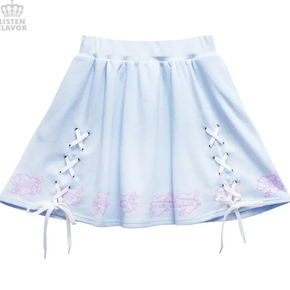 Bottoms>LISTEN FLAVOR Love Heart Lace-Up Circular Skirt