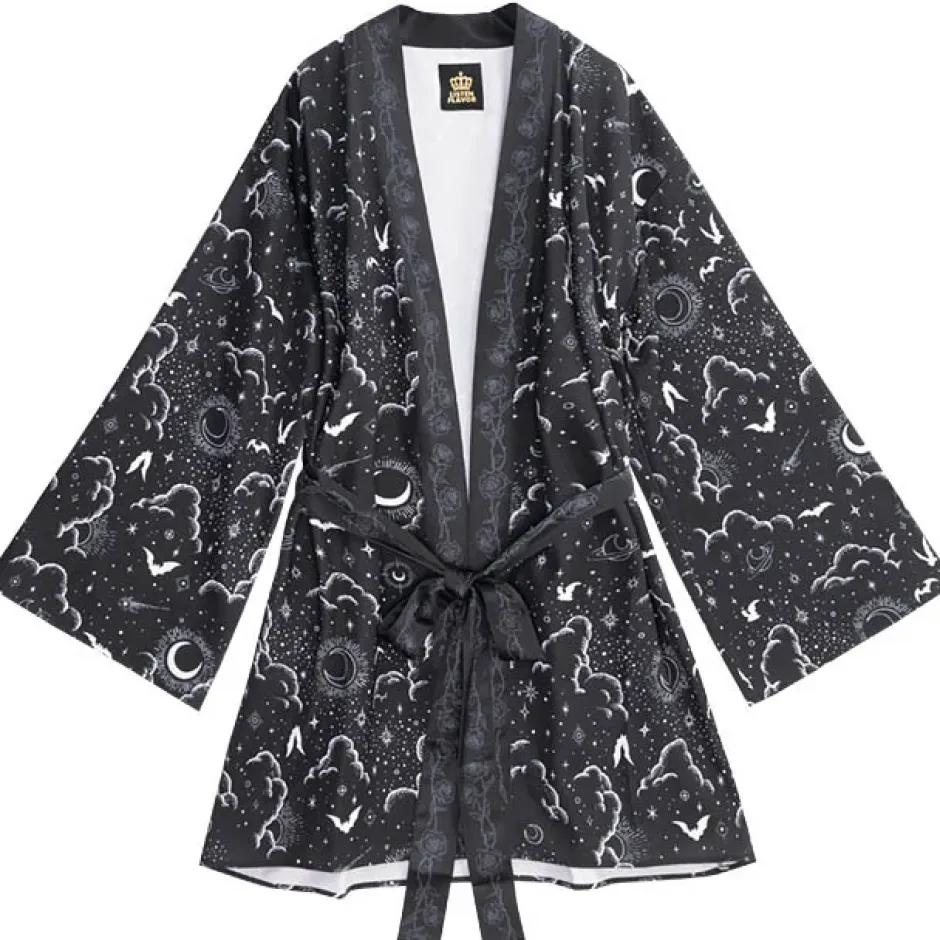 Jackets & Hoodies>LISTEN FLAVOR Magical Night Black Kimono Robe
