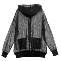 Jackets & Hoodies>LISTEN FLAVOR Mesh See-Though Zip Hoodie