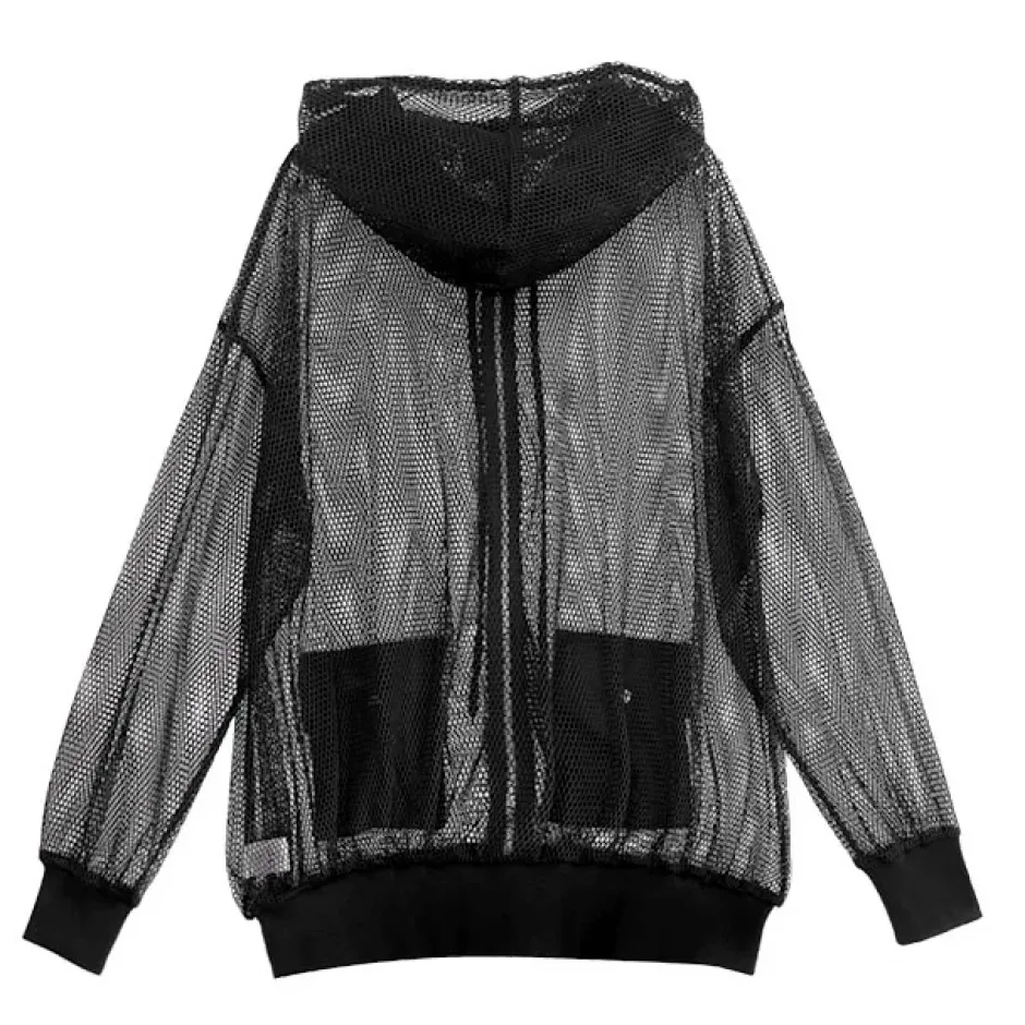 Jackets & Hoodies>LISTEN FLAVOR Mesh See-Though Zip Hoodie