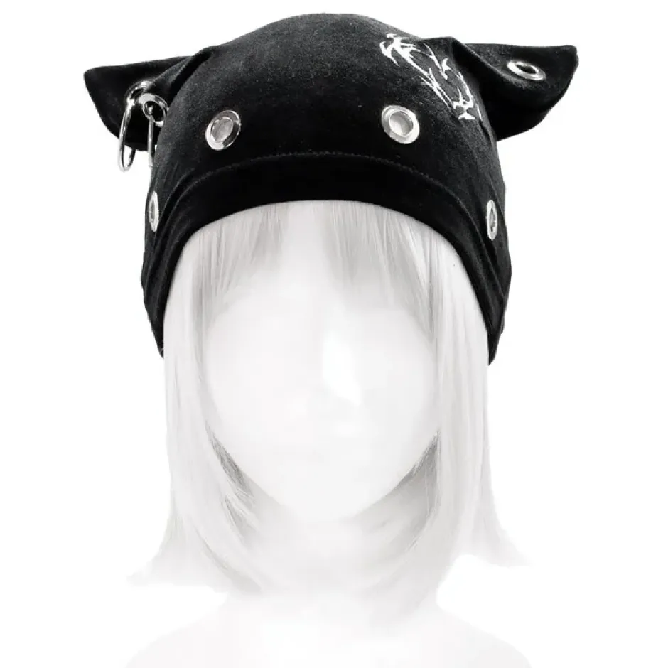 Hats & Caps>LISTEN FLAVOR Metal Heart Nekomimi Velour Cap Black