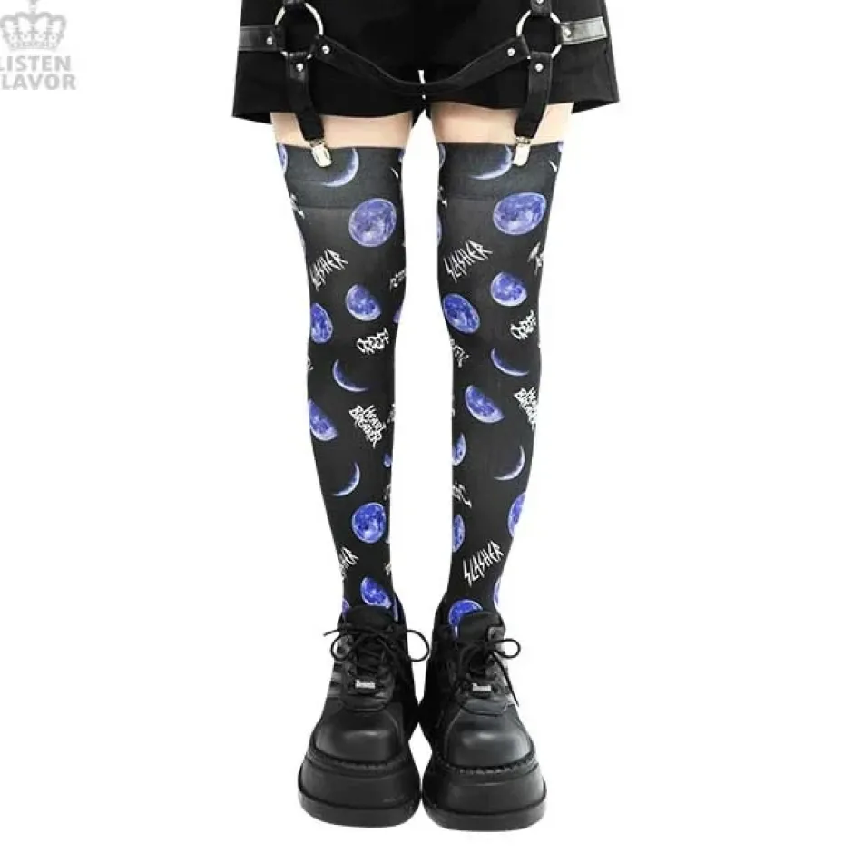 LISTEN FLAVOR Metal Moon Knee-High Socks Online
