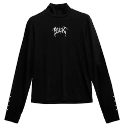 LISTEN FLAVOR Metal Sick Ribbed Tops Black Discount