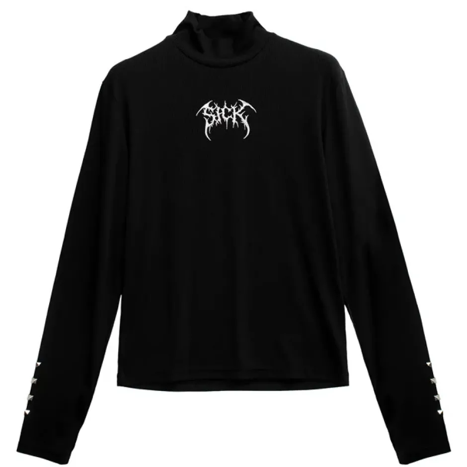 LISTEN FLAVOR Metal Sick Ribbed Tops Black Discount