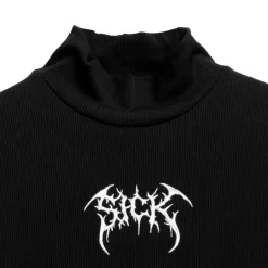 LISTEN FLAVOR Metal Sick Ribbed Tops Black Discount