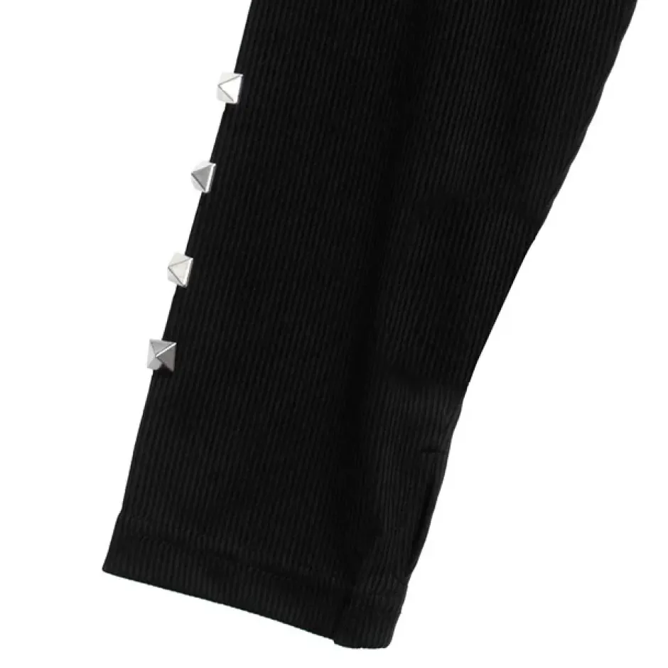 LISTEN FLAVOR Metal Sick Ribbed Tops Black Discount