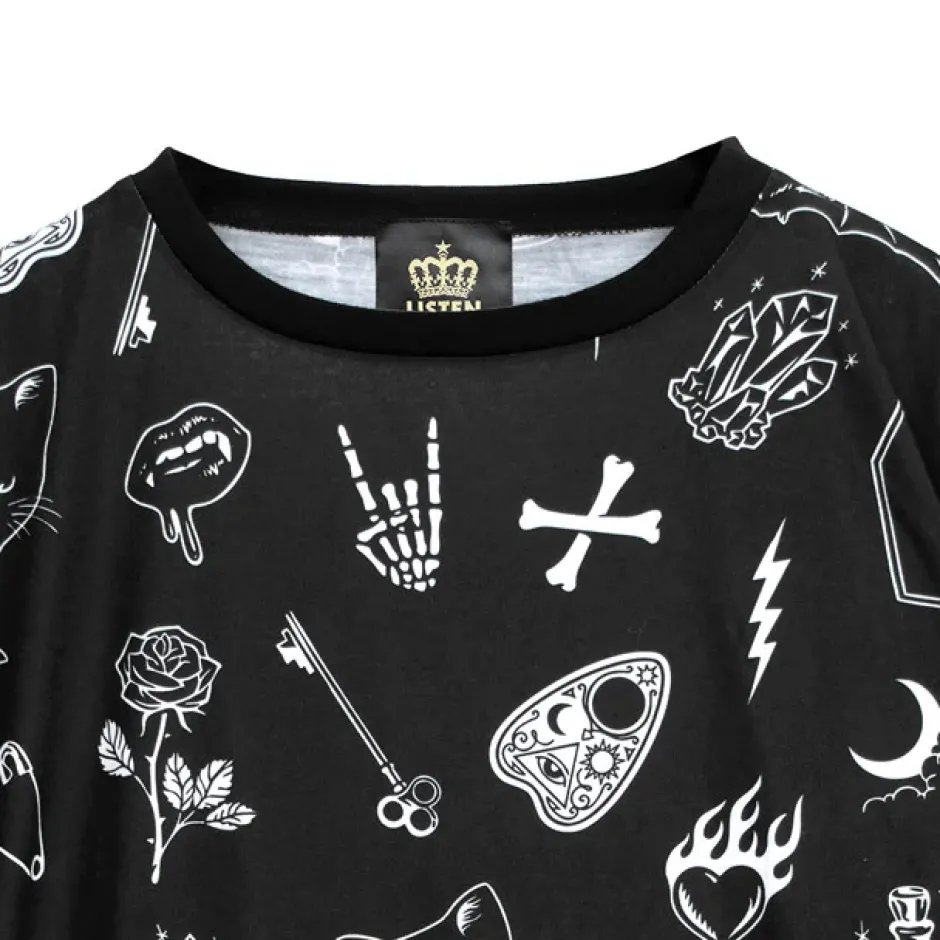 Tops>LISTEN FLAVOR Midnight Ritual Full Graphic Big T-Shirt
