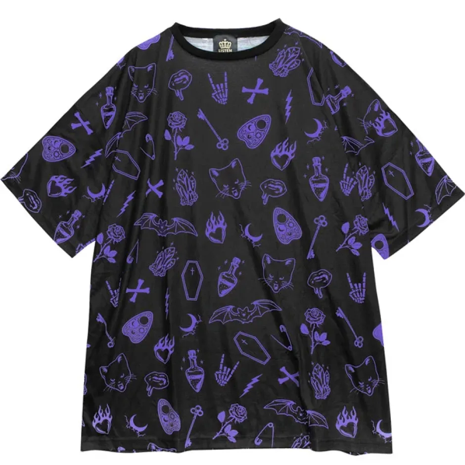 Tops>LISTEN FLAVOR Midnight Ritual Full Graphic Big T-Shirt