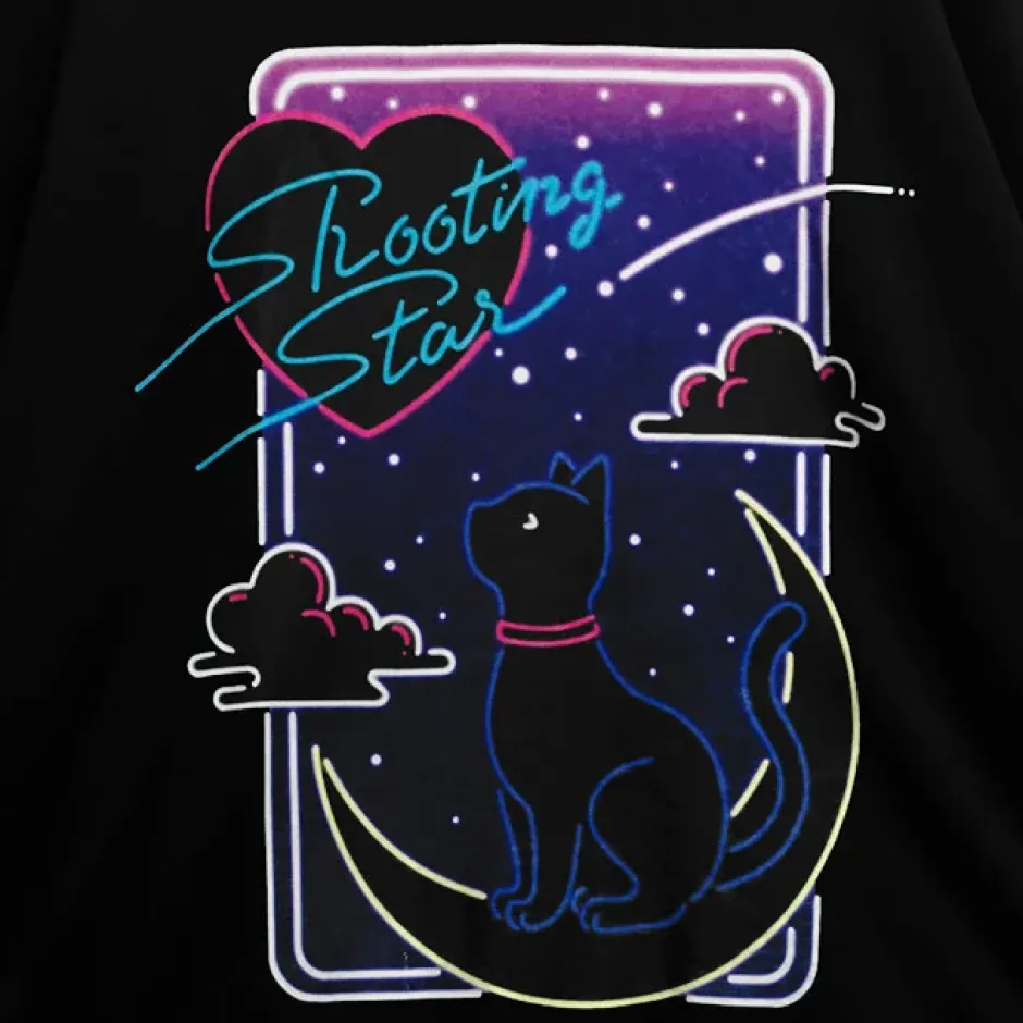 Jackets & Hoodies>LISTEN FLAVOR Moonlit Night Black Cat Lace-Up Pullover
