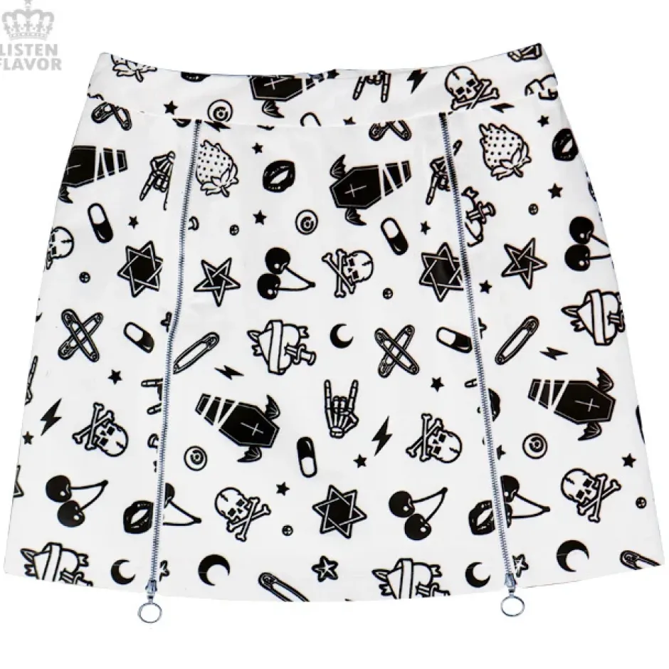 Bottoms>LISTEN FLAVOR Mysterious Pattern Zippered Skirt