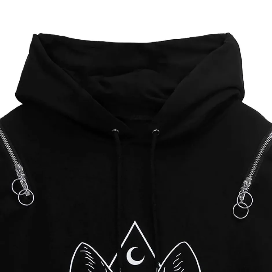 Jackets & Hoodies>LISTEN FLAVOR Mystery Cat Zip Design Hoodie
