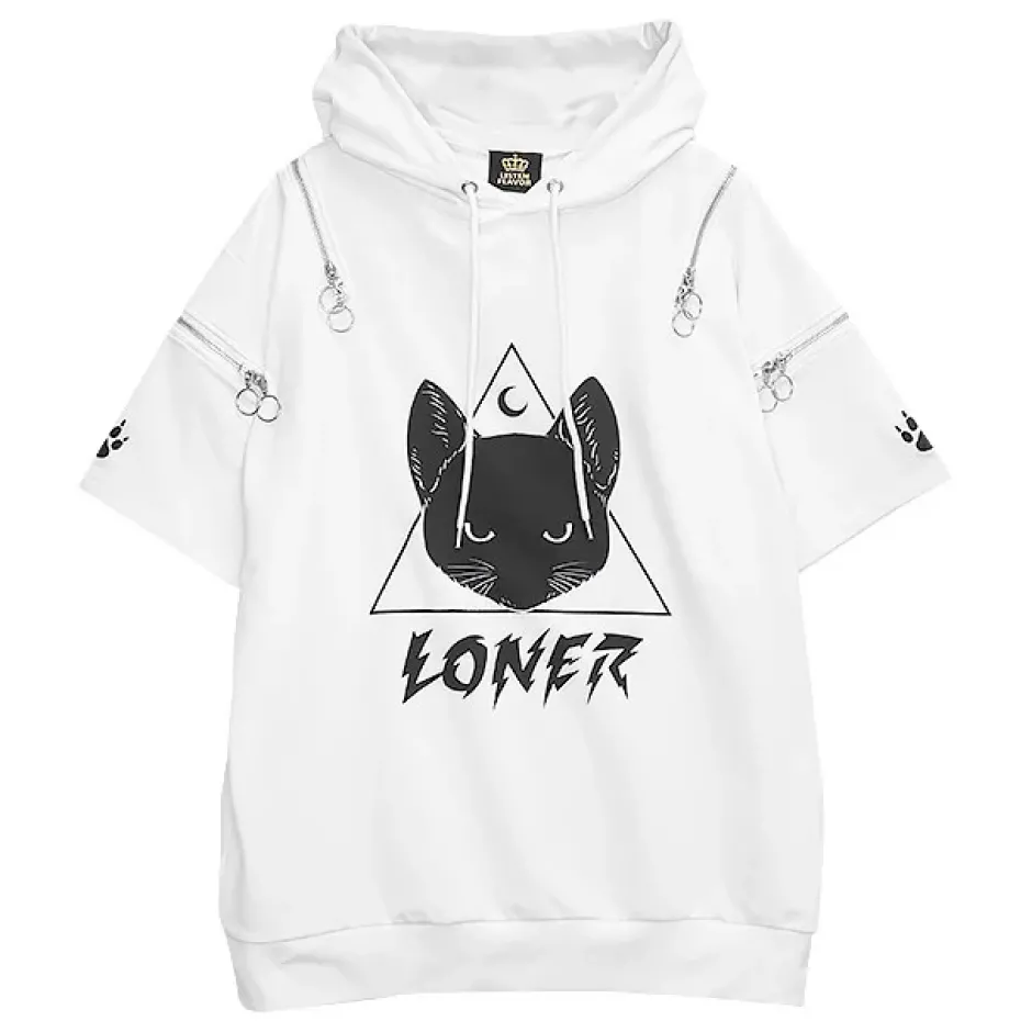 Jackets & Hoodies>LISTEN FLAVOR Mystery Cat Zip Design Hoodie