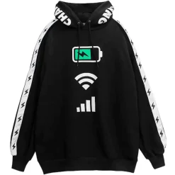 LISTEN FLAVOR Now Charging Sleeve Line Black Hoodie Hot