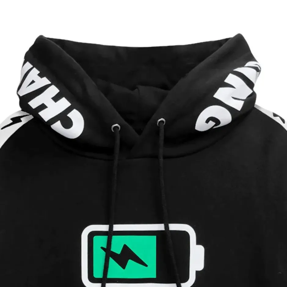 LISTEN FLAVOR Now Charging Sleeve Line Black Hoodie Hot