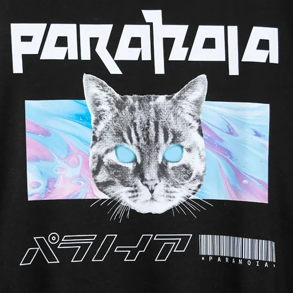 Jackets & Hoodies>LISTEN FLAVOR Paranoia Cat Ring Sleeve Hoodie