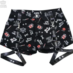 Bottoms>LISTEN FLAVOR Patterned Shorts w/ Garter Belt