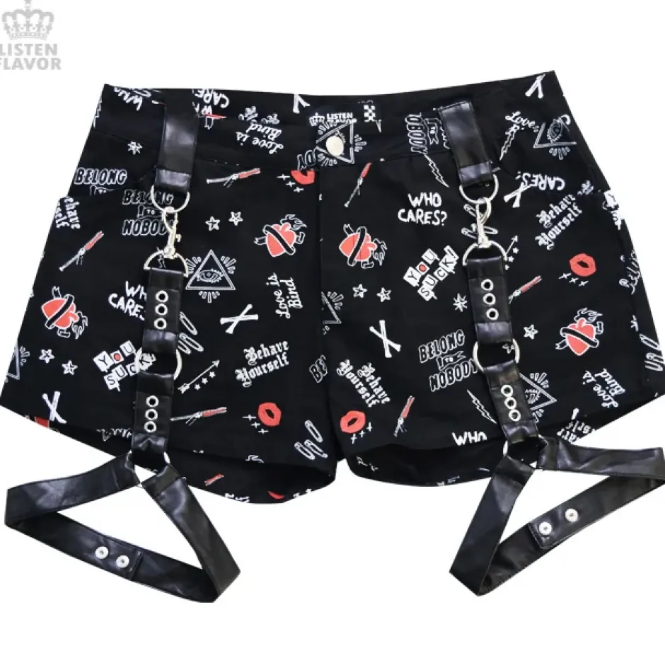 Bottoms>LISTEN FLAVOR Patterned Shorts w/ Garter Belt
