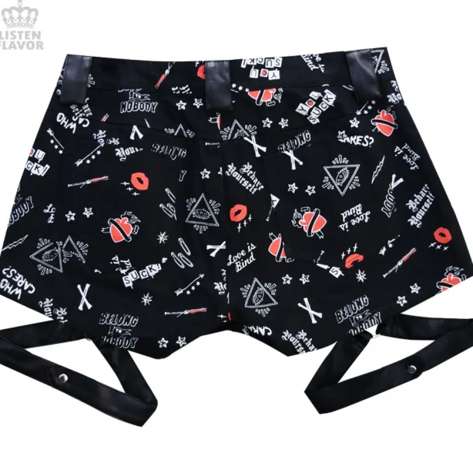 Bottoms>LISTEN FLAVOR Patterned Shorts w/ Garter Belt