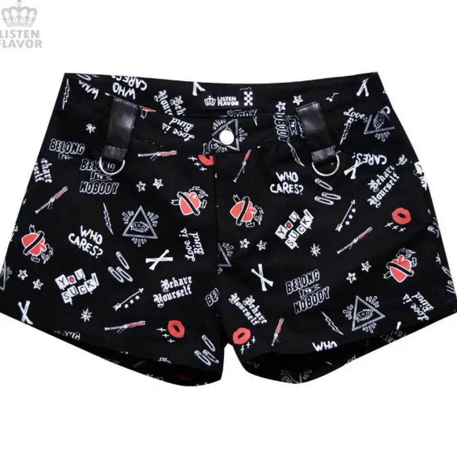 Bottoms>LISTEN FLAVOR Patterned Shorts w/ Garter Belt