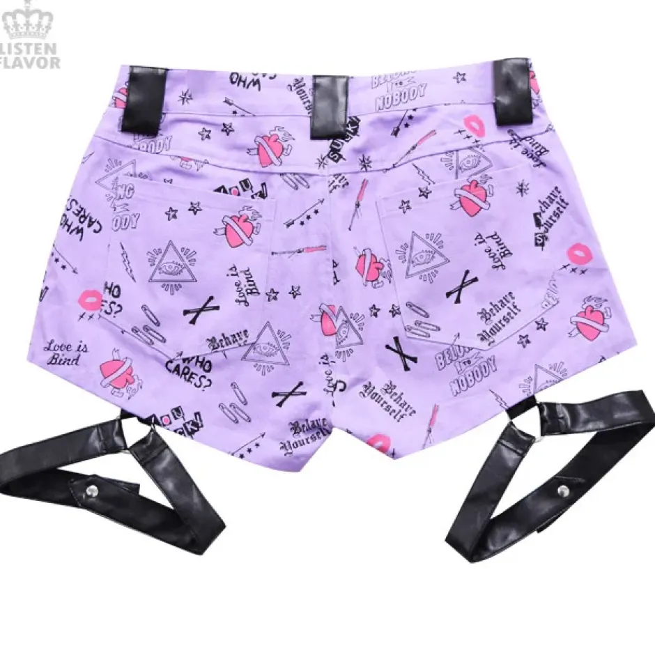 Bottoms>LISTEN FLAVOR Patterned Shorts w/ Garter Belt