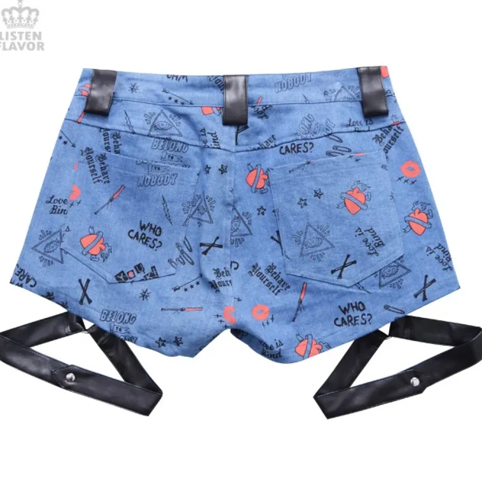 Bottoms>LISTEN FLAVOR Patterned Shorts w/ Garter Belt