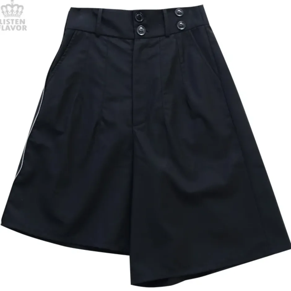LISTEN FLAVOR Pleated Asymmetrical Gaucho Pants w/ Flap New