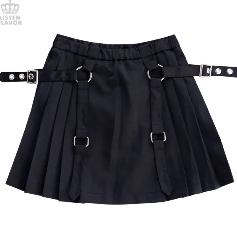 Bottoms>LISTEN FLAVOR Pleated Skirt w/ Side Belts