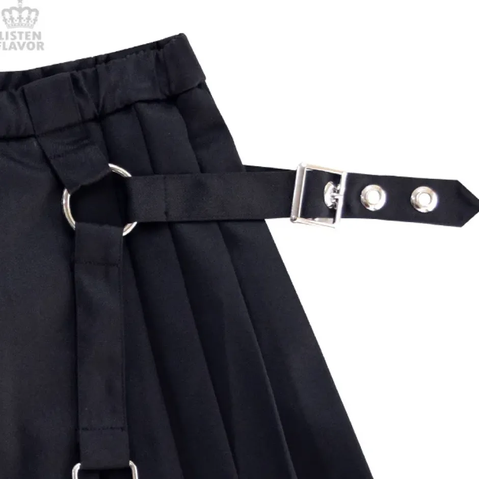 Bottoms>LISTEN FLAVOR Pleated Skirt w/ Side Belts