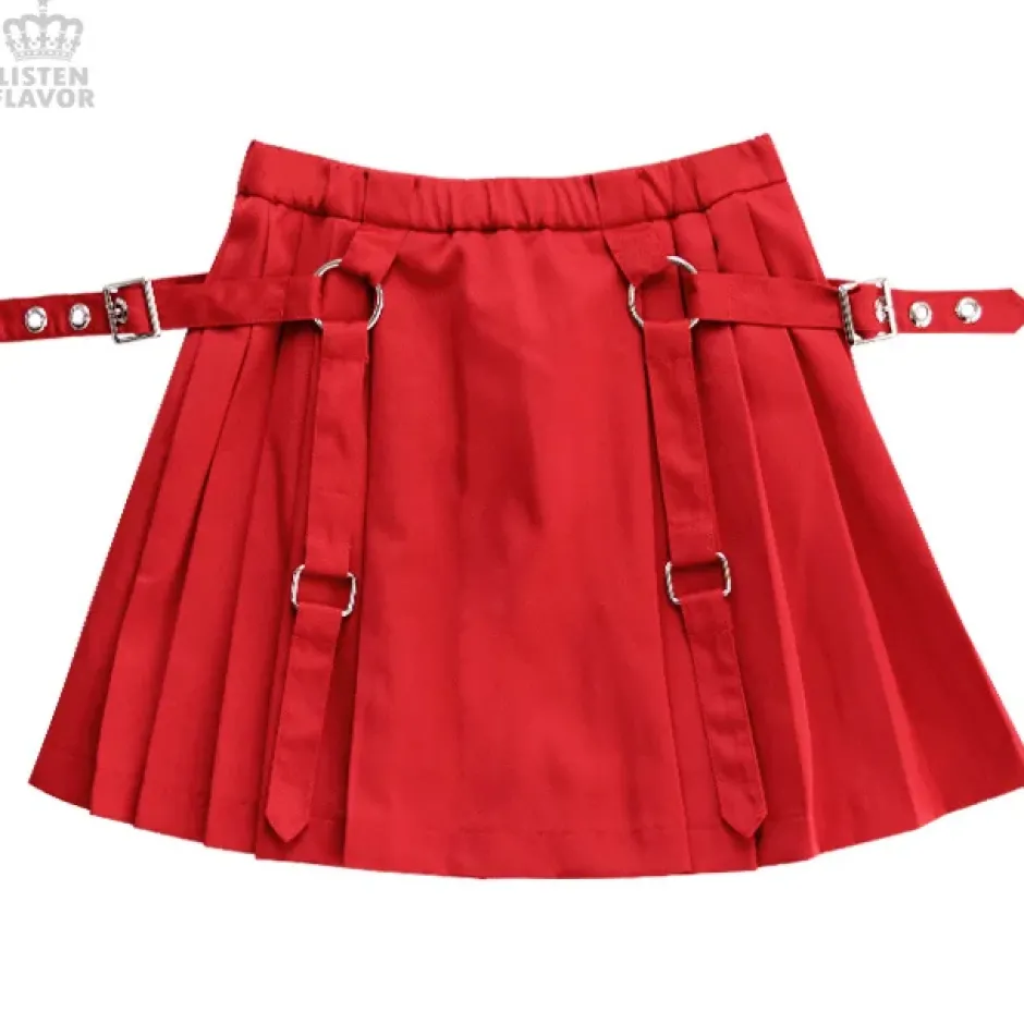 Bottoms>LISTEN FLAVOR Pleated Skirt w/ Side Belts