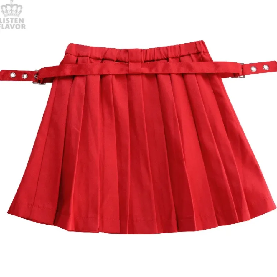 Bottoms>LISTEN FLAVOR Pleated Skirt w/ Side Belts