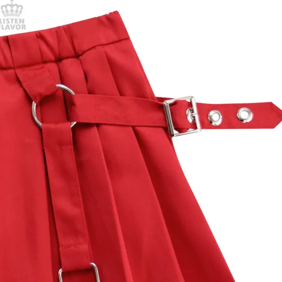 Bottoms>LISTEN FLAVOR Pleated Skirt w/ Side Belts