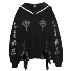 Tops>LISTEN FLAVOR Prayer Lace-Up Sailor Top