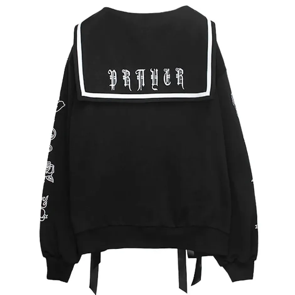 Tops>LISTEN FLAVOR Prayer Lace-Up Sailor Top