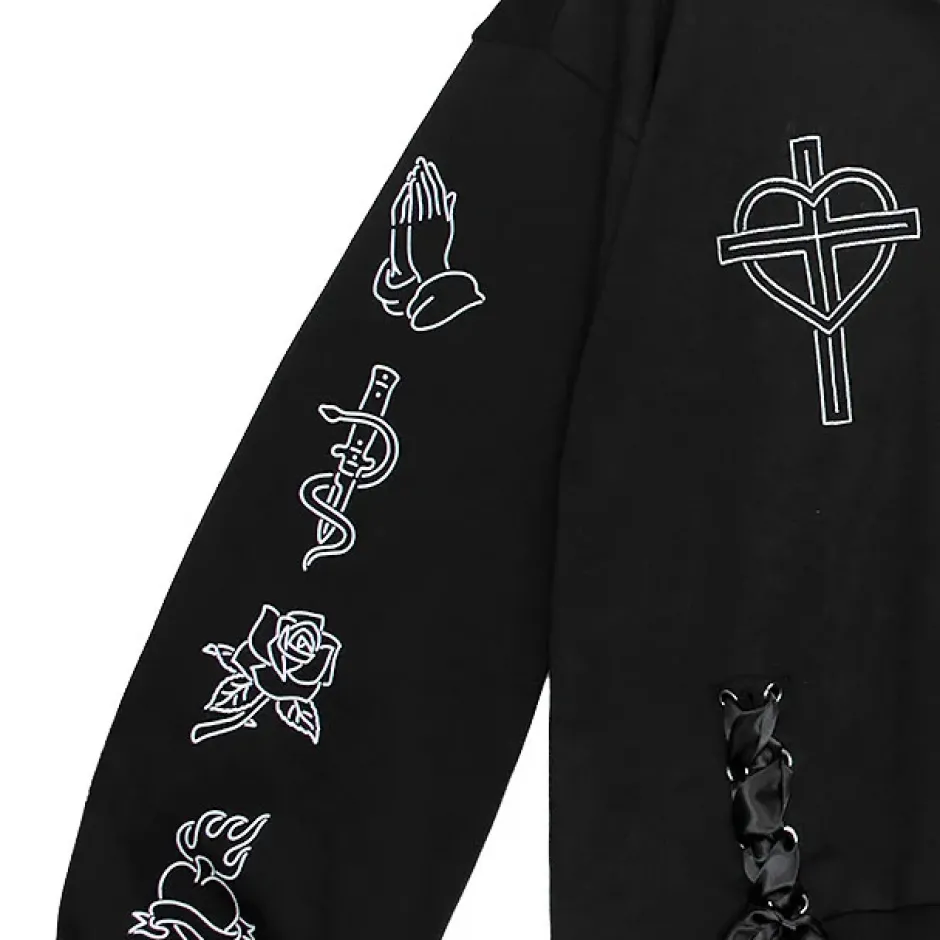 Tops>LISTEN FLAVOR Prayer Lace-Up Sailor Top